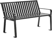 Global Industrial 4 ft. Outdoor Park Bench with Back, Vertical Steel Slats
