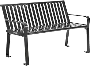 Global Industrial 4 ft. Outdoor Park Bench with Back, Vertical Steel Slats