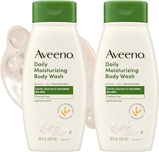 Aveeno Daily Moisturizing Body Wash, Prebiotic Oat, Dry Skin, 18 fl oz x 2