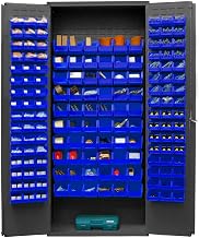 Durham 3603-156B-5295 Lockable Bin Cabinet with 156 Blue Hook-On Bins, Flush Door Style, 36" Wide, 14 Gauge, Gray