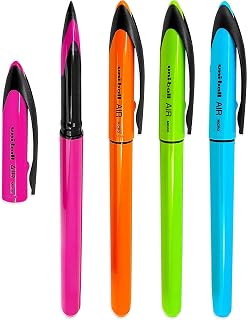 Uni-Ball AIR Micro - 0.5mm Fine Rollerball - Blue Ink - [Pack of 4] - Pink, Orange, Green and Light Blue Barrels