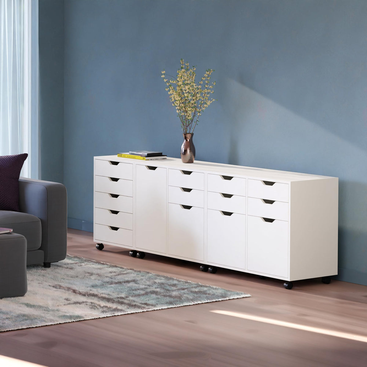 Winsome White / 3 Doors, 12 Drawers / Transitional Storage Cabinets