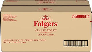 Folgers Classic Roast Filter Packs, Ground Coffee, Medium Roast, 0.9 Ounces, Pack of 160