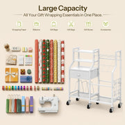 Hoobro Wrapping Paper Cart, Rolling Organizer with Drawer, White
