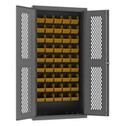 Heavy Duty Welded 14 Gauge Steel Ventilated Cabinet with 45 Bins by Durham – Alloy Steel, Grey, Model EMDC361845B95