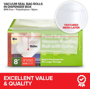 8 x 150 ft Vacuum Seal Bag Rolls in Dispenser Box by Stock Your Home – 8 x 150 Inch, Polyethylene (PE)