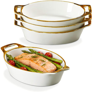 ONEMORE Oval Ceramic Au Gratin Dishes, 20 oz, Set of 4, Creamy White