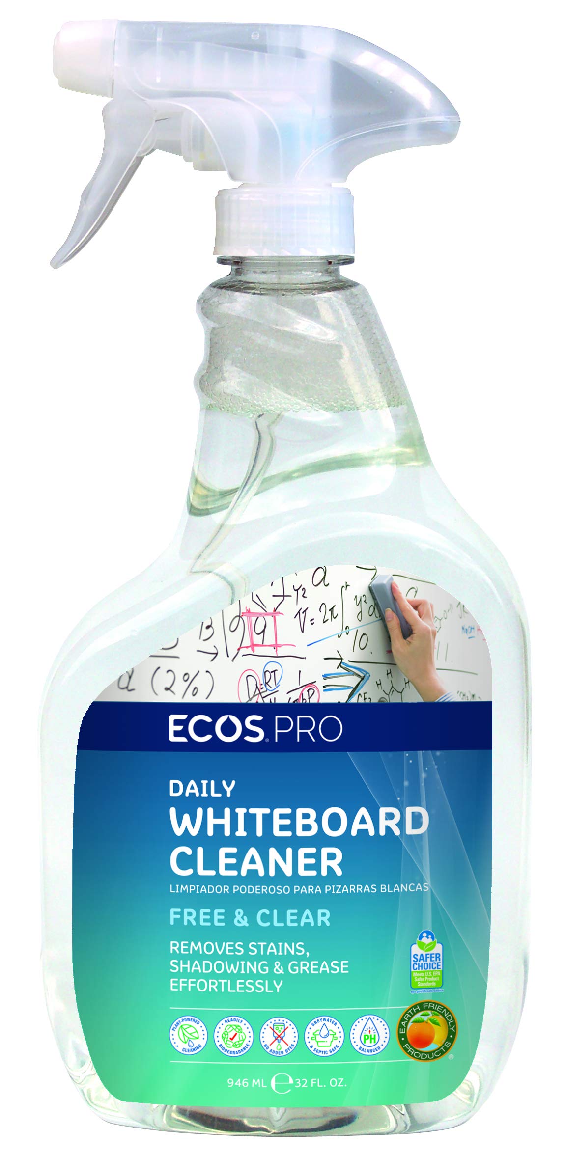 Everyday Whiteboard Cleaner (Pack of 6) by ECOS PRO – 32 Fl Oz (Pack of 6), Pack of 6, Model PL9869/6