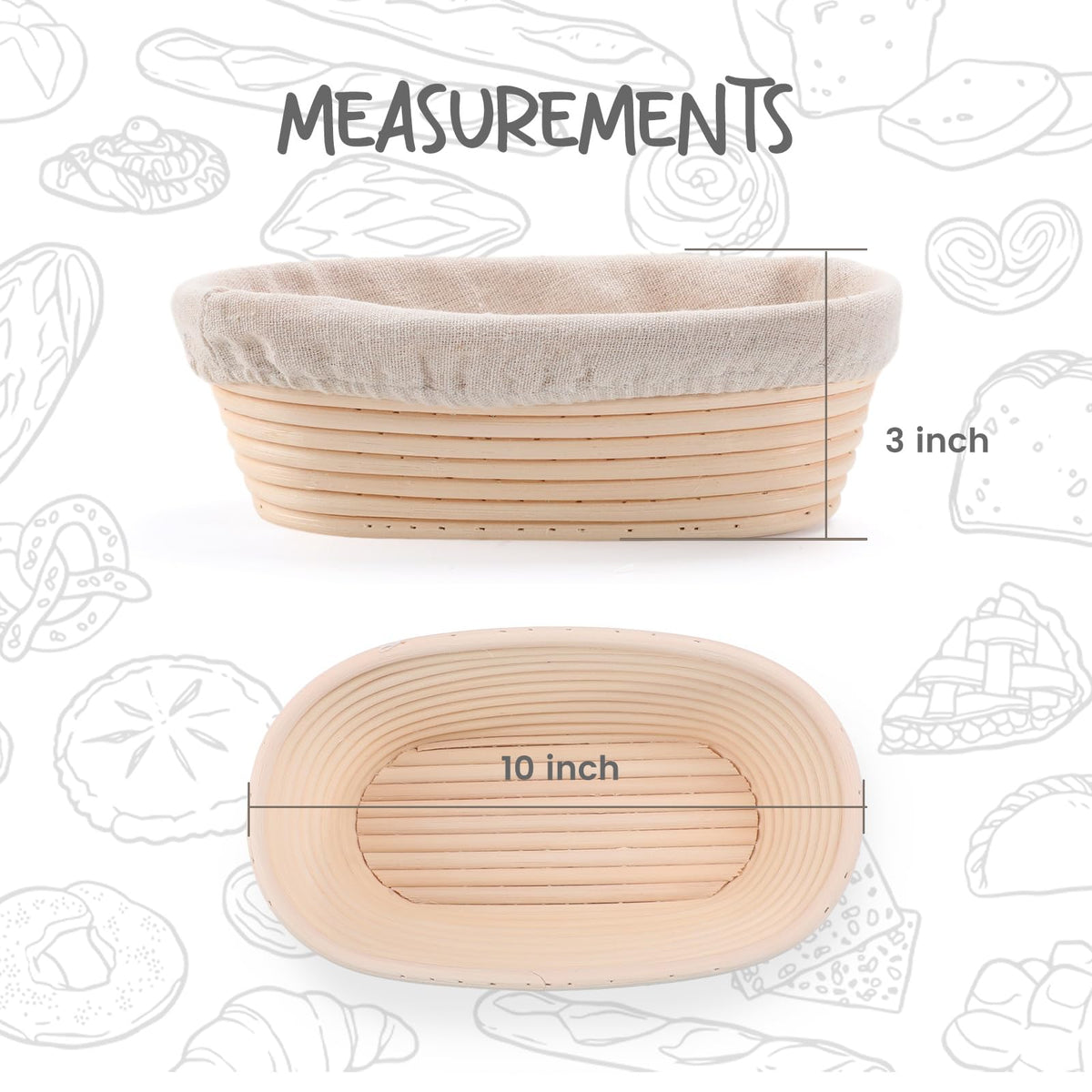 Doyolla Bread Proofing Basket Set, 10 Inch Oval, Set of 2 with Liners