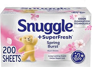 Snuggle SuperFresh Dryer Sheets, 200 Count, Spring Burst | Long-Lasting Fresh Clean Scent, Odor-Eliminating formula, Softens, Reduces Static and Wrinkles, Repels Lint & Pet Hair.