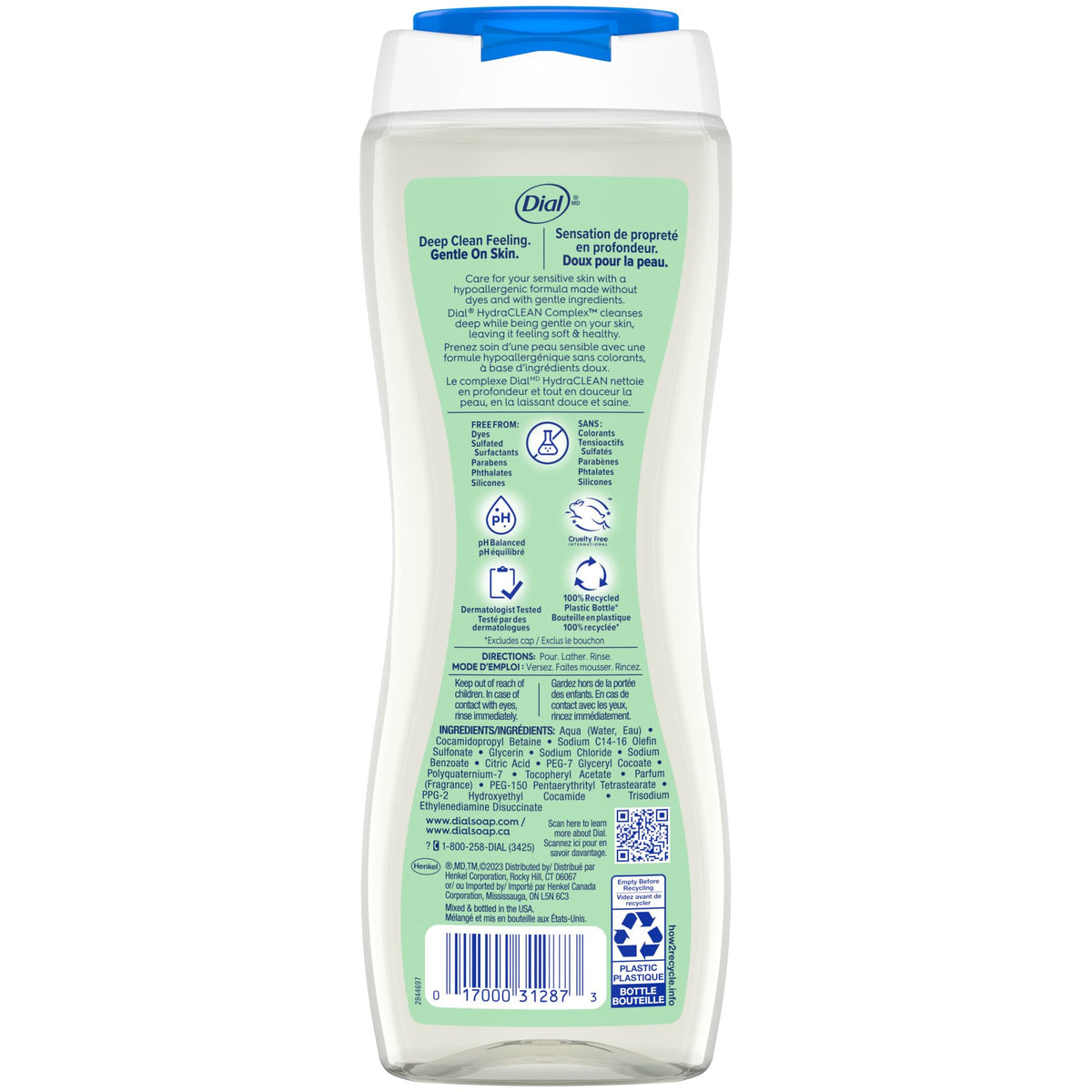 Clean + Gentle Aloe Scent Body Wash by Dial – 16 Fl Oz (Pack of 6), White, Pack of 6, Model Dial Bodywash WAF