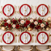 Osgevei Beaded Charger Plates, 13 Inch Round Plastic Set of 12, Red with Gold Rim