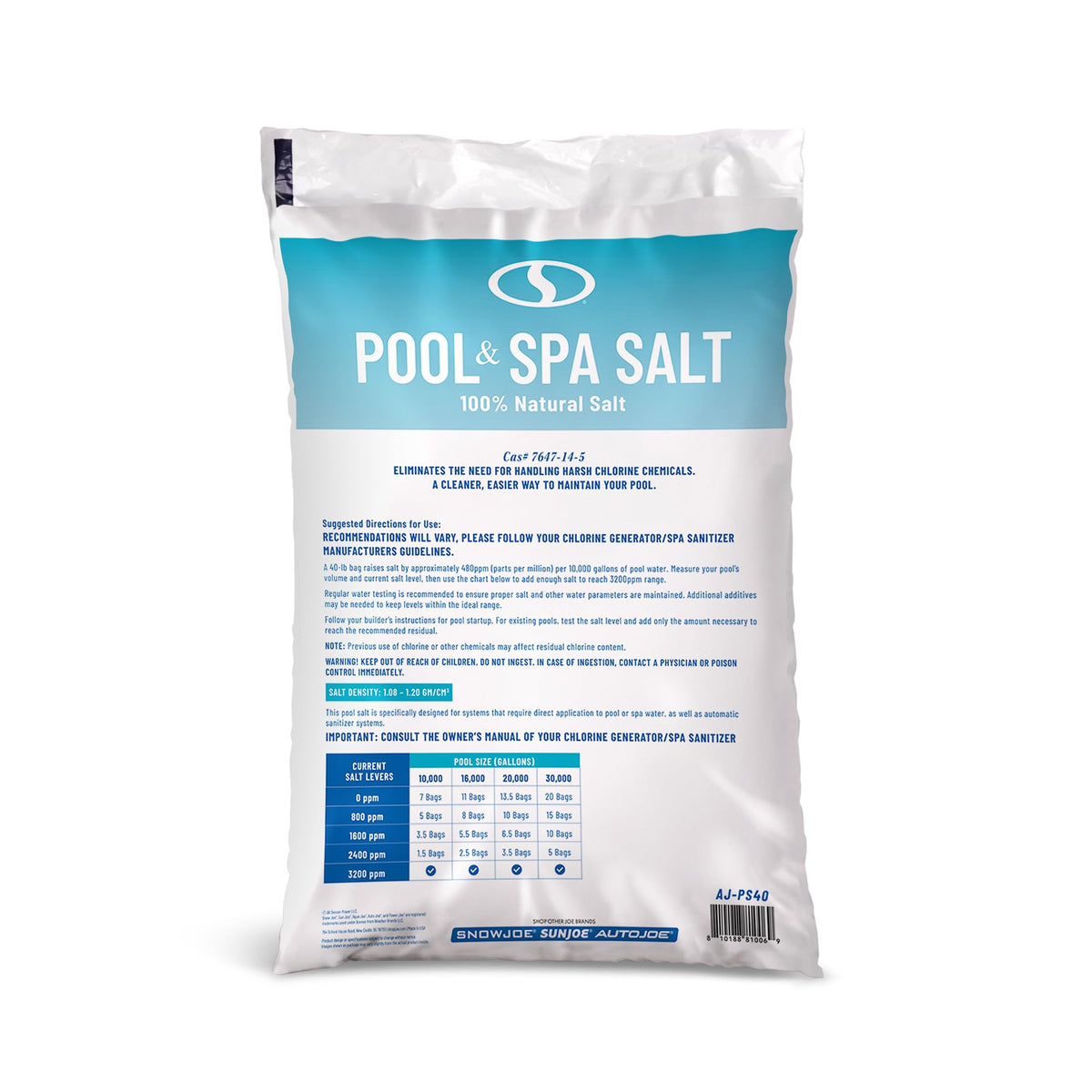 10 Pack 40 Lb Fast Dissolving Pool Spa Salt Chlorine Generators AJ-PS by Aqua Joe – 10 Pack, White, Pack of 10, Model 10 x AJ-PS40