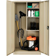Janitorial Cabinet with Locking Recessed Handle by Global Industrial – 36 inches x 18 inches x 72 inches, Alloy Steel, Tan, Model 269902TN