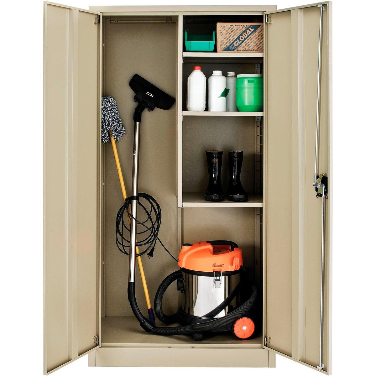 Janitorial Cabinet with Locking Recessed Handle by Global Industrial – 36 inches x 18 inches x 72 inches, Alloy Steel, Tan, Model 269902TN