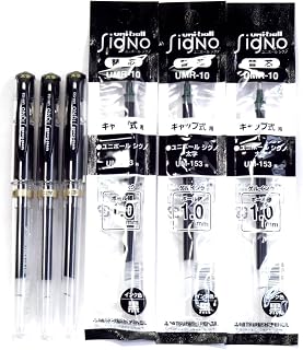 Uni-Ball Signo Broad Point Gel Impact Pen Black Ink (UM153.24), 3 pens + Refill (UMR10.24)×3 Packs/total 3 Refills Set (Japan Import)