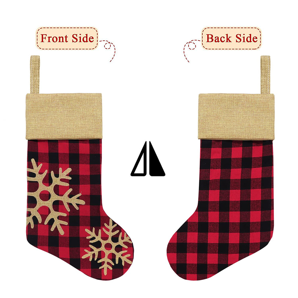 Bunny Chorus Christmas Stockings, 18 Inch Red Black Buffalo Plaid, Set of 6