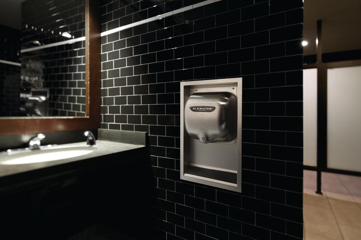 XL-SB Automatic High Speed Hand Dryer with Brushed Stainless Steel Cover and 1.1 Noise Reduction Nozzle by XLERATOR – 12.5 amps; 110 volts, Metal, Model 304161A
