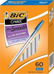 BIC Cristal Xtra Smooth Ballpoint Pen, 1.0 mm Medium Point and Easy-Glide System Ink, 60-Count Pack, Blue Ink