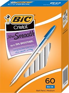 BIC Cristal Xtra Smooth Ballpoint Pen, 1.0 mm Medium Point and Easy-Glide System Ink, 60-Count Pack, Blue Ink