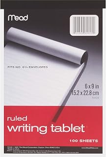 Mead 6 x 9 Inch 100-Sheet White Ruled Writing Tablet Notepad (70102)