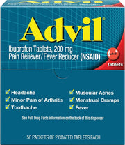 Ibuprofen, 200mg (50 Packets of 2 Coated Tablets) 50 ea (Pack of 3) by Advil – Pack of 3