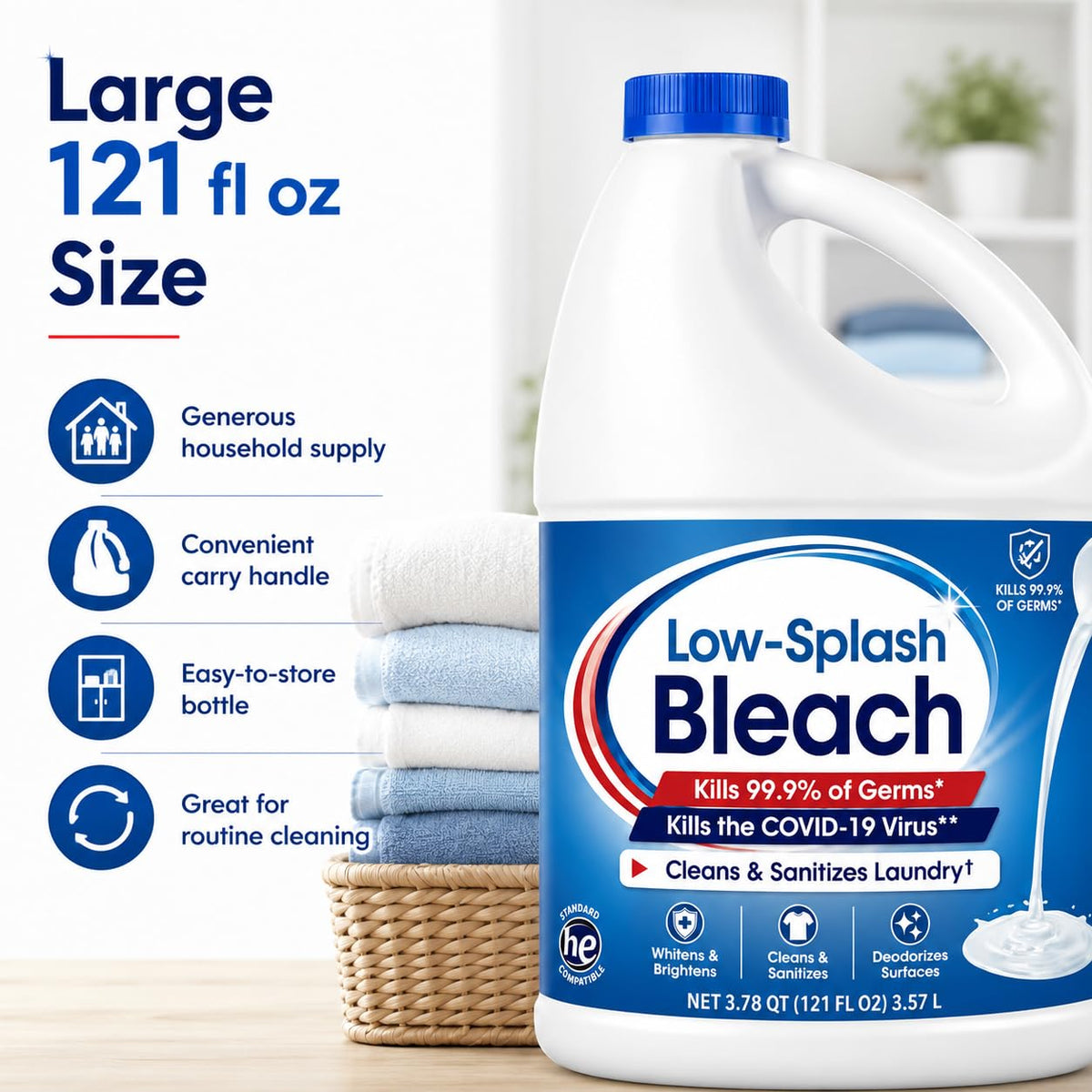 Low-Splash Bleach by Generic – 121 Fl Oz (Pack of 1)