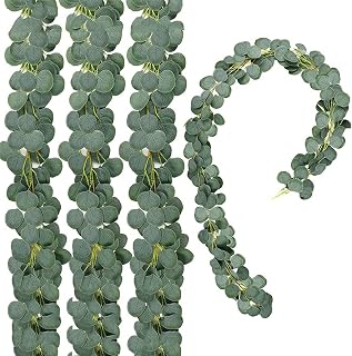Christmas Wreath 4 Pack Eucalyptus Garland Artificial Eucalyptus Leaves Greenery Vine for Table/Wedding Backdrop/Fireplace Decor 5. 5 Ft Hanging Decoration Wreath
