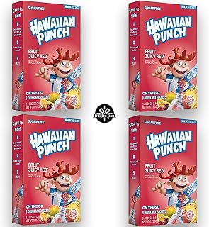 Hawaiian Punch Juicy Red Sugar-Free Powdered Drink Mix 4 Count of 8 packets each for Total of 32 Sticks bundle packaged by D'Elite Box