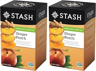 Stash Tea Green Tea, Ginger Peach with Matcha, 18 ct (Pack of 2)