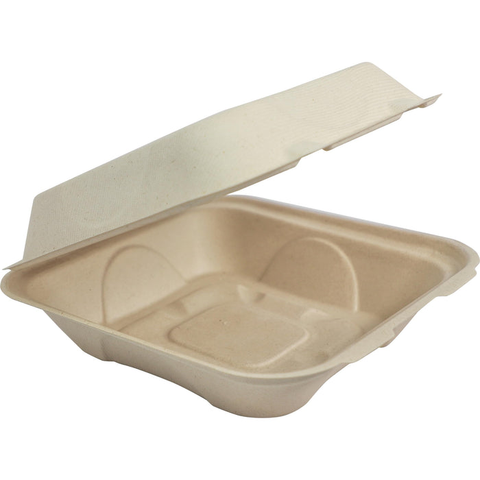 World Centric 9"x9"x3" Compostable Clamshell - Case of 300 - Plant Fiber with no Added PFAS - TO-SC-U9-LFP