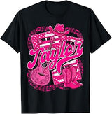 Girl Retro Taylor Groovy Pink First Name Personalized 80's T-Shirt