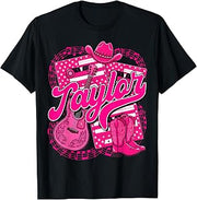 Girl Retro Taylor Groovy Pink First Name Personalized 80's T-Shirt