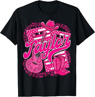 Girl Retro Taylor Groovy Pink First Name Personalized 80's T-Shirt