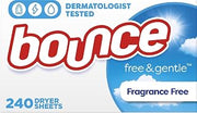 Bounce Free & Gentle Dryer Sheets, Unscented, 240 Count