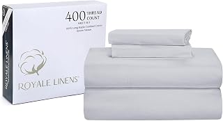 ROYALE LINENS 400 Thread Count 100% American Grown Cotton 4 Piece Sateen King Sheet Set - 1 Fitted Sheet, 1 Flat Sheet, 2 Pillow case - Silver King Bedsheet - Cotton Sheets - (King, Spanish Silver)