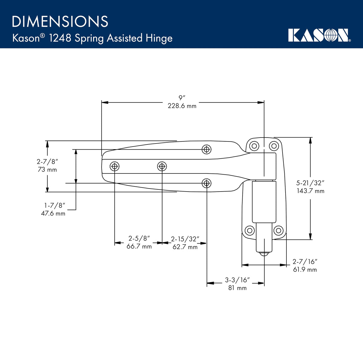 1248 Spring Assisted Hinge by Kason – Offset: 1-1/2 Inch, Zinc, Model 1248-C112