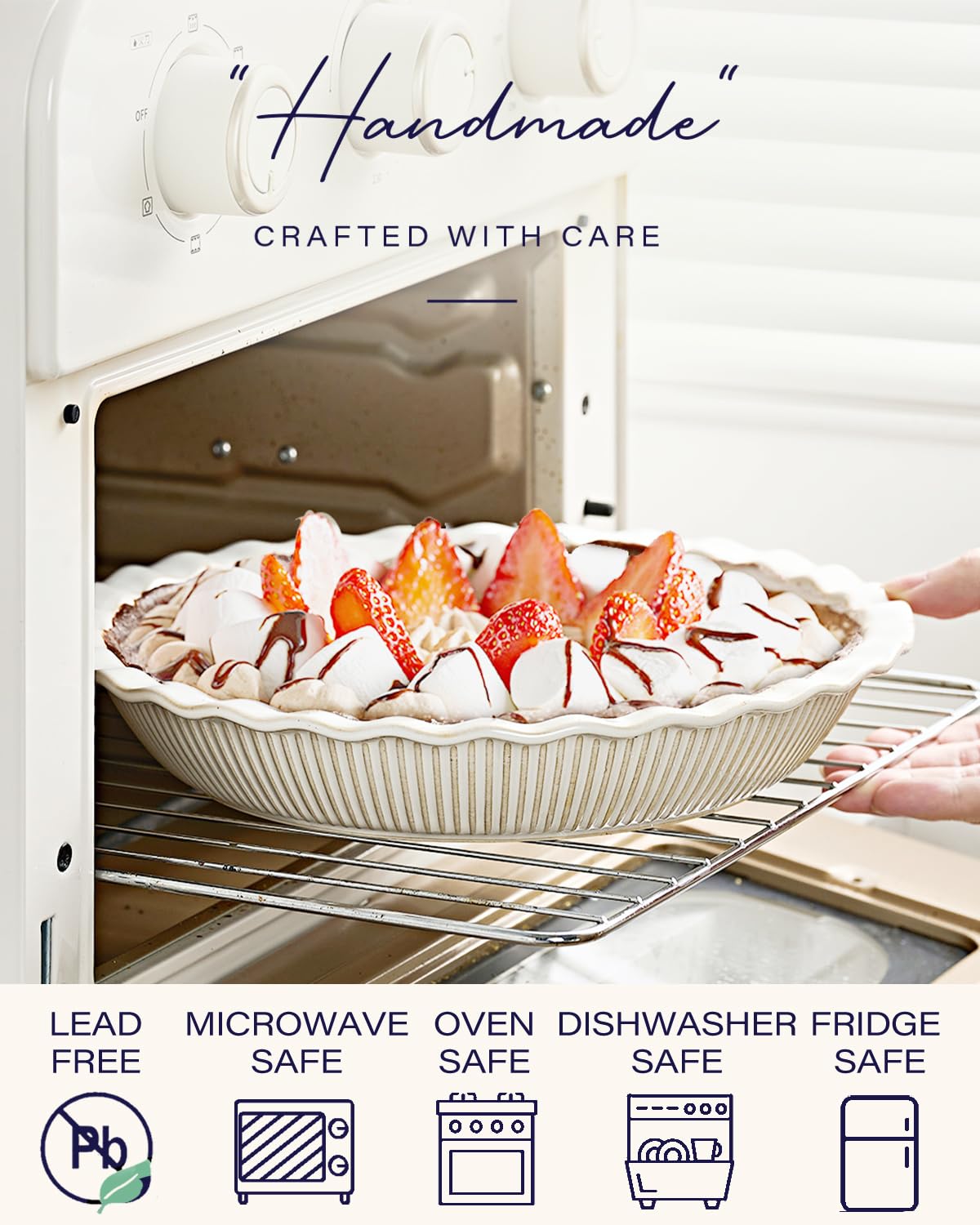 Getstar Ceramic Pie Pan Set, 9 Inch Deep Dish, Embossed Stripes and Dots