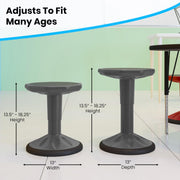 Kids 14-18 in Adjustable Stool with Non-Skid Bottom by Flash Furniture – Set of 1, Rubber, Polypropylene, Thermoplastic, Grey, Model AY-9001S-GY-GG