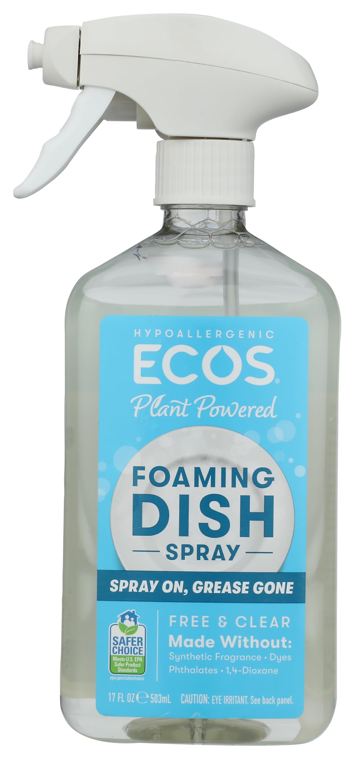 Free & Clear Foaming Dish Spray by ECOS – 17 Fl Oz (Pack of 1), Model 0749174094292