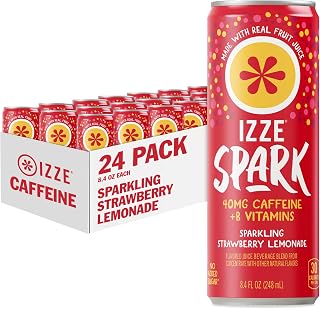 IZZE Spark Strawberry Lemonade with Caffeine, 24-pack, 8.4 fl oz cans | Made with Real Fruit Juice, Includes B Vitamins, Non-GMO, No Added Sugars, No Artificial Sweeteners
