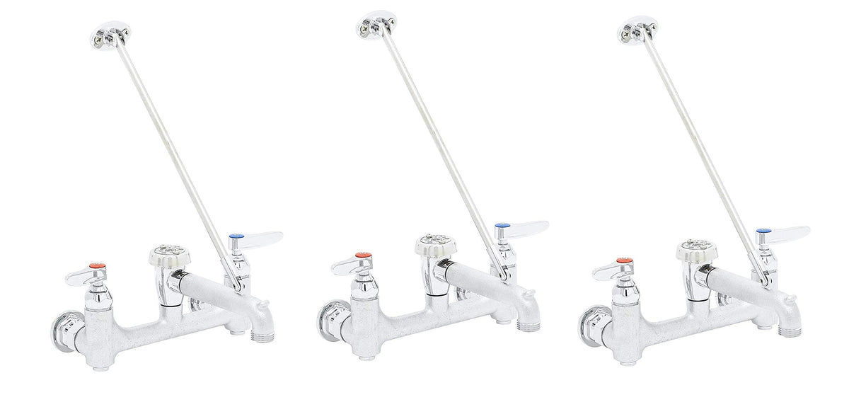 B-0665-BSTR Service Sink Faucet. 8" Wall Mount with Built in Stops by T&S Brass – Pack of 3, Brass, Silver