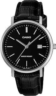 Casio MTP-VT05L-1E Men's Leather Band Minimalistic Black Dial Analog Date Watch