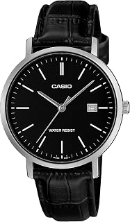 Casio MTP-VT05L-1E Men's Leather Band Minimalistic Black Dial Analog Date Watch