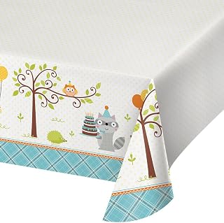 Creative Converting All Over Print Plastic Tablecover, 54 x 102", Happy Woodland, Boy