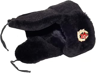 Navy Officer of the Russian Federation Lambskin Ushanka Hat, Soldier Insignia