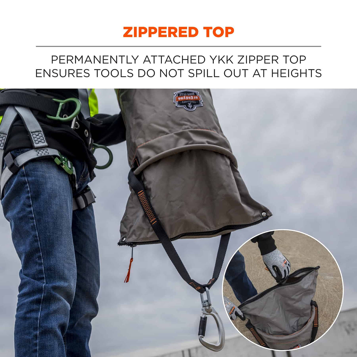 Arsenal 5976 XL Nylon Hoist Bucket Tool Bag - Swiveling Carabiner by Ergodyne – X-Large, 45.0 kilograms, Nylon, Gray, Model 15976