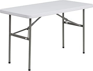 Flash Furniture 4-Foot Granite White Plastic Folding Table | Lightweight, Easy Storage, Commercial Grade