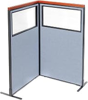 Global Industrial 36-1/4"W x 61-1/2"H Deluxe Freestanding 2-Panel Corner Divider with Partial Window, Blue