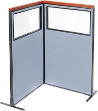 Global Industrial 36-1/4"W x 61-1/2"H Deluxe Freestanding 2-Panel Corner Divider with Partial Window, Blue
